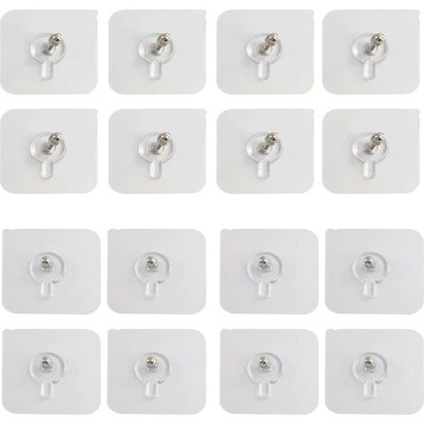 Ecleanfy - Lot de 16 crochets adhésifs transparents, sans perçage (8 pièces avec tige filetée de 8 mm, 8 pièces avec tige filetée de 16 mm) (1/5)