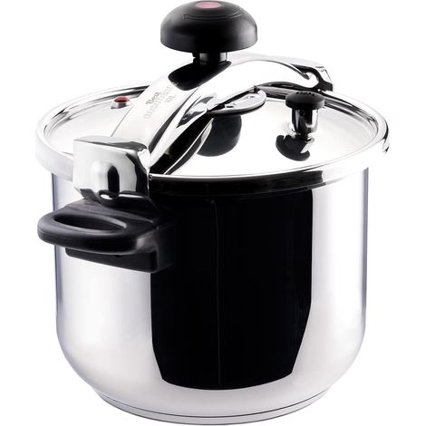 Autocuiseur, capacité 10L, vanne de régulation de pression, toucher froid, tous feux, passe au lave-vaisselle, fermeture bouton rotatif, acier inoxydable (1/4)