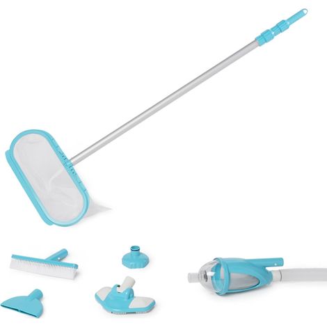 Kit Entretien Piscine 5 Pièces, Perche Télescopique Aluminium, Épuisette Polyester, Aspirateur Fond, Pour Piscine 5,49m