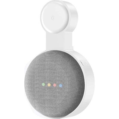 Support mural à 1 prises pour enceinte Google NestMini, assistant vocal domestique, cache-câbles, blanc (1/5)
