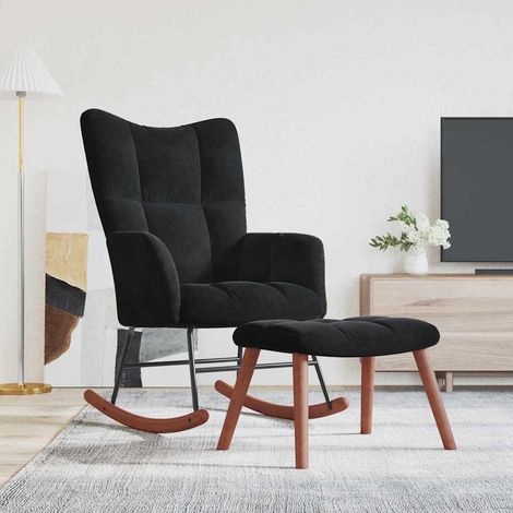 Rocking Chair with Footstool Black Velvet vidaXL (1/5)