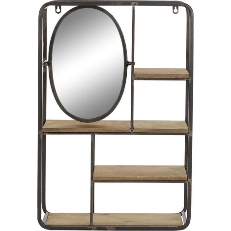 Miroir étagère murale design industriel brun clair - Marron clair métallique et MDF (1/5)