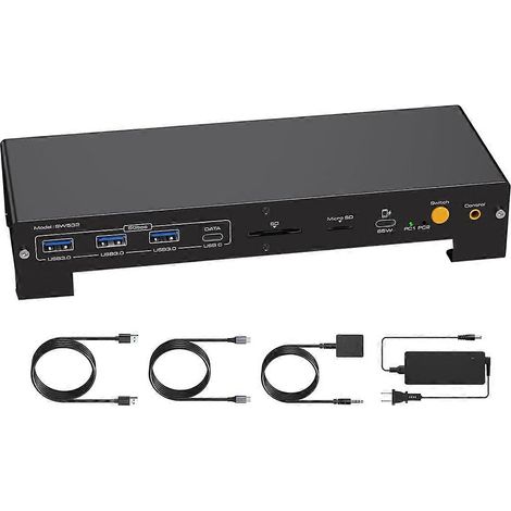 Commutateur KVM pour 3 écrans et 2 ordinateurs, compatible HDMI 4K à 60 Hz, USB-C, DisplayPort 4K à 120 Hz, compatible charge rapide PD 100 W (États-Unis). (1/5)
