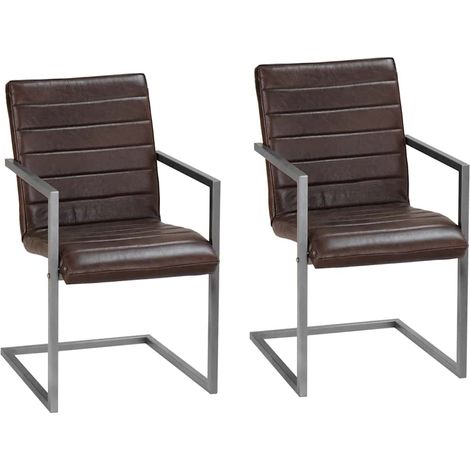 Maison Exclusive - Freischwinger 2 Stk. Braun Echtleder (1/5)
