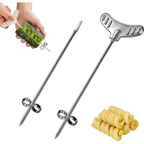2pcs Set Coupe Pomme De Terre Spirale, Tige De Légumes en Acier Inoxydable pour Spirale PE Manuel Pomme De Terre Carotte Concombre Sculpture Rouleau Ing Éplucheur Tortillon (1/5)