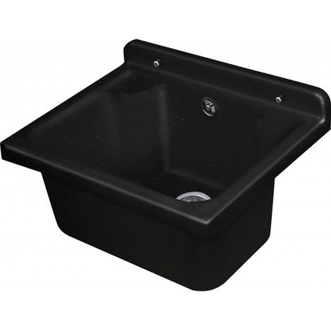 Mini fregadero de pared para exterior, 42,5 x 34 cm, negro, compacto y resistente, para jardín y garaje, kit de montaje, Negrari (1/5)