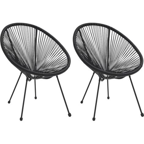 Lot de 2 Chaises de jardin en forme de lune Fauteuil de Jardin Chaise d'extérieur Rotin Noir 93622 (1/5)
