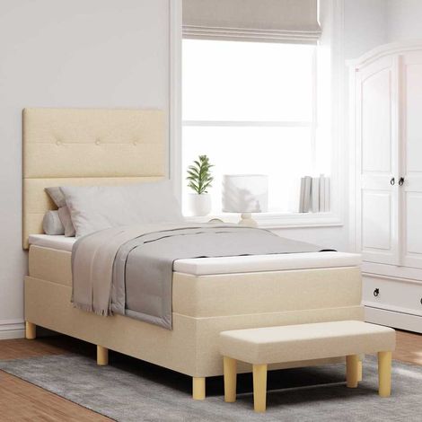Cama tipo Box Spring con cabecera Crema 200 x 100 cm tela