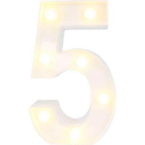 TrAdE Shop Traesio - Numero 5 Luminoso Con Luci Led A Batteria Decorazioni Per La Casa Dim. 22 Cm - (1/2)
