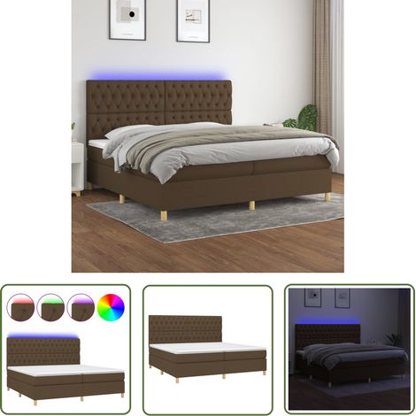 The Living Store Sommier à lattes de lit matelas et LED Marron foncé 200x200 cm - Lit Plateforme - Lit Avec Rangement - Lit Design - Lit Moderne - Lit Double (1/5)