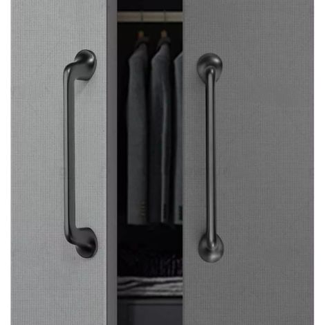 Ensemble de 2 poignées de meuble, poignée d'armoire, poignée de tiroir, poignée d'armoire de cuisine, gris, entraxe de 128 mm, alliage de zinc