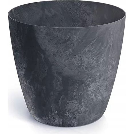 Kunststoff-Blumentopf mit rundem Deckel, Betonoptik, Anthrazit, 17,8 cm