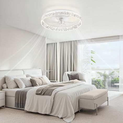 Ventilateur suspendu 40 cm avec lumière – Télécommande incluse – Design lustre Blanc – Idéal pour chambre, salon et salle à manger (1/5)