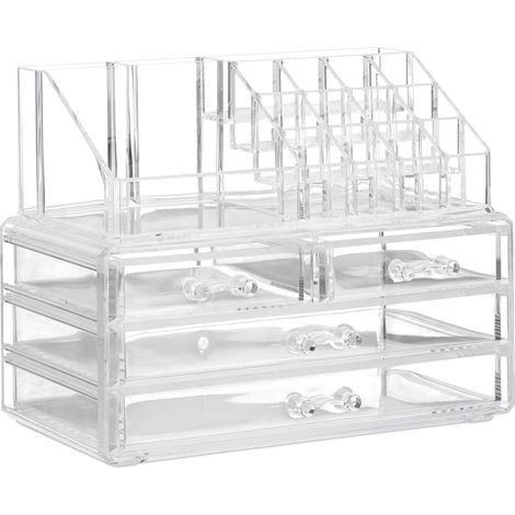 Set di 2 organizer per cosmetici 24 x 19 x 13,5 cm con 4 pratici cassetti e 16 scomparti in acrilico trasparente 130007286