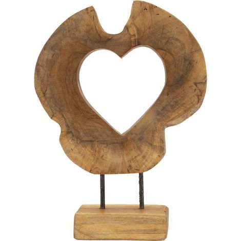 Objet Déco Cœur en Teck "Hasi" 38cm Naturel