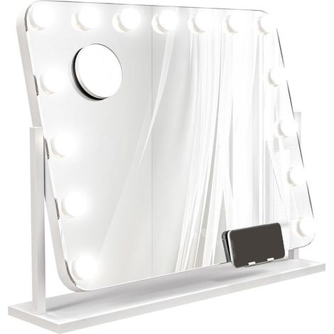 Miroir cosmétique LED, 3 modes d'éclairage, intensité réglable, commande tactile, USB, 62,5 x 49,5 cm, blanc (1/5)