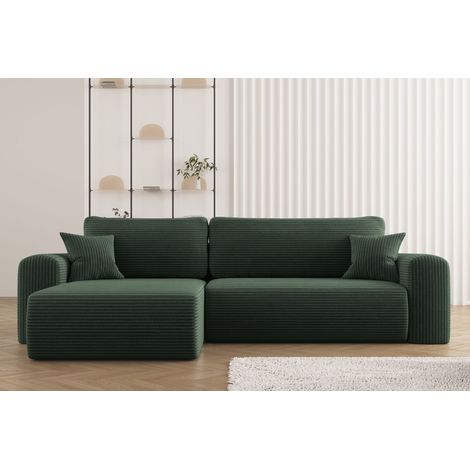 Ecksofa mit Schlaffunktion und Stauraum für Bettzeug, L-förmiges Sofa,Capri Stoff Poso Grün Rechts
