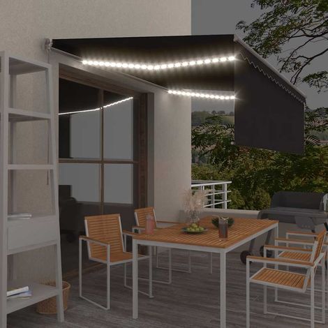 Auvent manuel rétractable avec store et LED 4,5x3 m Anthracite