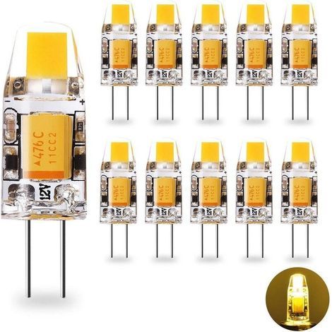 Ampoule LED G4 12V AC/DC G4 1.2W Équivalent 10W G4 Lampe Halogène, Blanc Chaud 2700K, 360°Angle de Faisceau, G4 COB Lampes à économie d'énergie LED pour lustre, applique murale, Lot de 10 (1/5)