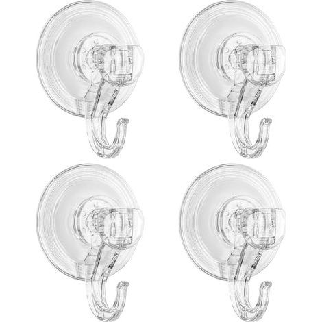Set mit 4 transparenten Saugnapfhaken (10 cm x 7 cm) — Wiederverwendbar, kein Bohren erforderlich — Starke Saugnäpfe, geeignet für Glas, Fliesen und Badezimmer (1/5)