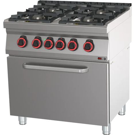Fourneau combiné avec four électrique statique GN 2/1 - 4x brûleur REDFOX - SPT 70/80 21 GE - REDFOX