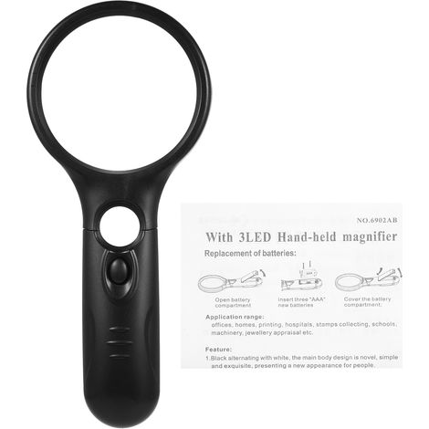 Handlupe mit 3 LEDs, 3- bis 45-facher Vergrößerung durch Doppellinse, Vergrößerungsglas zum Lesen von Münzen, für Senioren, Kinder und Juweliere