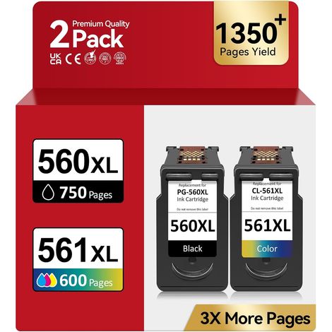 Encre PG-560/CL-561XL – 750/600+ Pages, Remplacement pour Cartouche Canon 560 561 e Noire & Couleur, pour Pixma TS5350i TS5350a TS5351 TS5352 TR5355a TS7450i TS7451 (1/5)