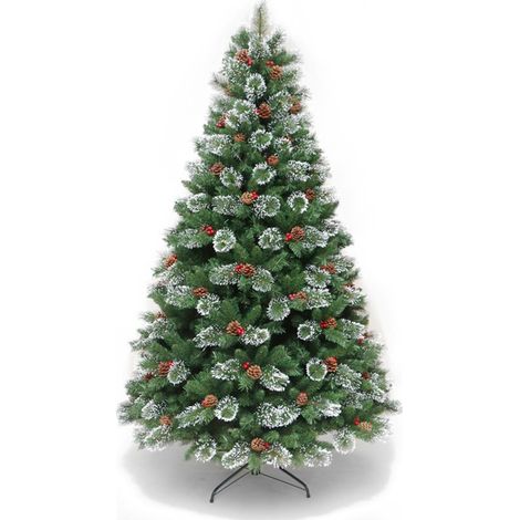 Sapin de Noël vert avec pommes de pin, baies de sorbier et pointes enneigées StarryLights 180 cm x 82 cm (1/5)