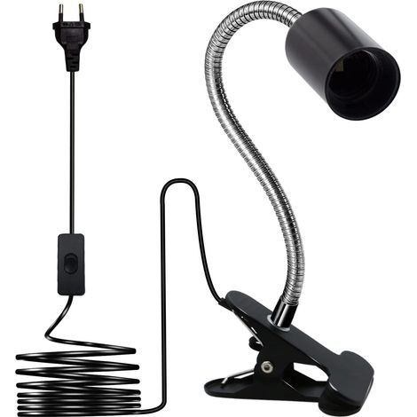 Douille Ampoule E27 à Pince,Lampe Pince,Douille Pince avec col de Cygne 350MM,Réglage 360 Degrés,Clip Base en Métal,220CM Cable Interrupteur,Spot E27pour Lit Lecture, Noir (1/5)