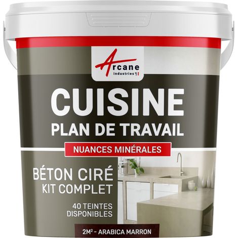 Béton ciré cuisine, plan de travail, crédence, évier sol et mur revêtement mural décoratif kit complet - 2 m² (en 2 couches) Arabica Marron - ARCANE INDUSTRIES
