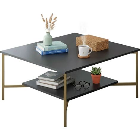 Dmora - Wohnzimmertisch Alshain, Niedriger Wohnzimmertisch, Kaffeeregal, Couchtisch für Sofa, 80x80h40 cm, Anthrazit und Schwarz, mit verstärkter Verpackung