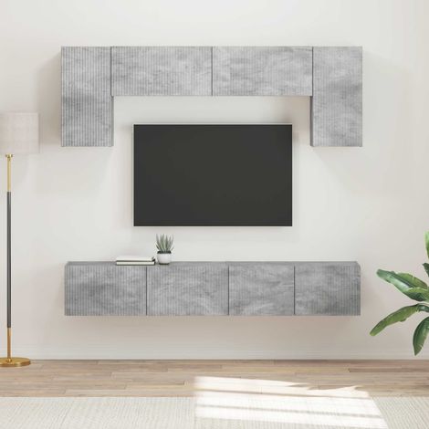 TV-Schrankset Wandmontiert 4 pcs Beton Grau Holzwerkstoff (1/5)