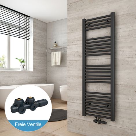 Heilmetz Radiadores toalleros de agua conexión intermedia Incluye conexiones de radiador 120x40cm Antracita Radiador + Antracita Válvula
