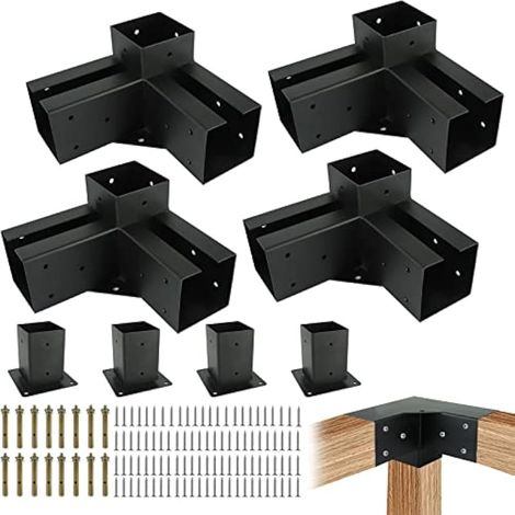 Kit de Supports d'angle à Angle Droit à 3 Voies pour poutres en Bois de 10 x 10 cm (1/5)