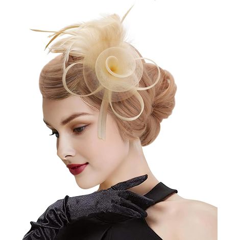 JeiibrZui Damen-Fascinator-Hut – mit Schleier und Feder – verstellbares Kopfband und Clip – elegantes Accessoire für Hochzeiten und Partys – Schwarz (1/5)