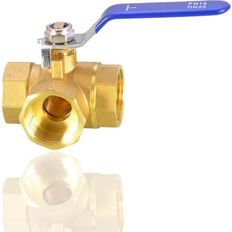 Robinet à boisseau sphérique 3 voies DN20 laiton BSP femelle 3/4" poignée levier inox (1/5)
