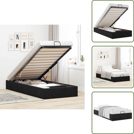 Ottoman-Bett ohne Matratze Schwarz 100x200 cm Samt - Ottoman-Bett - Ottoman-Betten - Bettrahmen - Bettgestell (1/5)