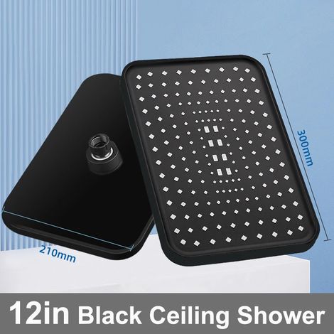 Pommeau de douche de tête haute pression de 30 cm (plafond noir) avec effet pluie et jet puissant. Rotation à 360° pour une économie d'eau optimale. (1/5)