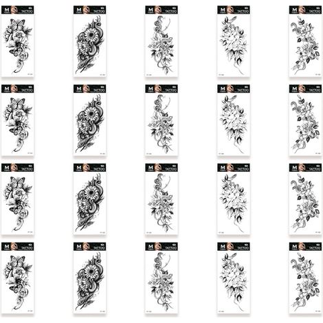 Tatouage Temporaire - 20 Feuilles de Motifs Fleuris - Pour Adultes - Décor Corporal Sans Encre (1/5)