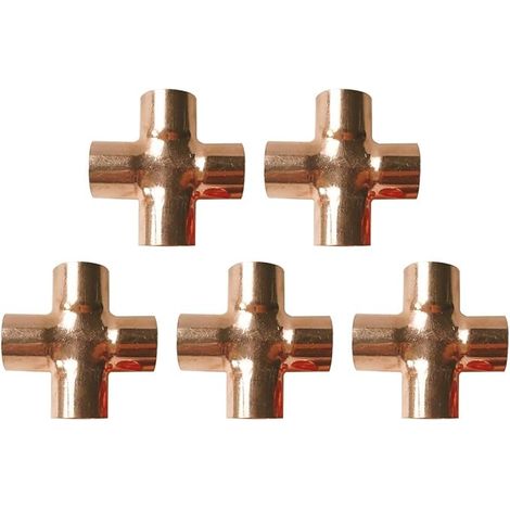 5 Pack 15mm 4 Way Pipe Fittings for Plumbing, Air Conditioning, Refrigeration, Central Heating, Gas Piping Systems (1/5)