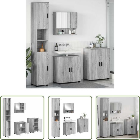 vidaXL Armoire miroir -  Ensemble de mobilier de salle de bain 4 pcs Gris Sonoma (1/5)