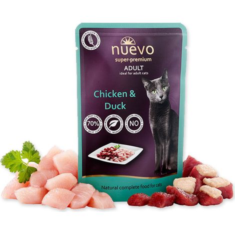 Nuevo Super Premium Pâtée pour Chat Sachet Poulet Canard 85g