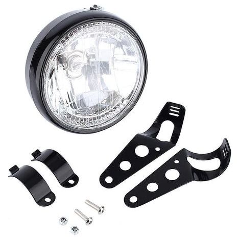 7" Universal 12V H4 35W Runder gelber LED-Motorradscheinwerfer mit schwarzer Halterung (1/4)