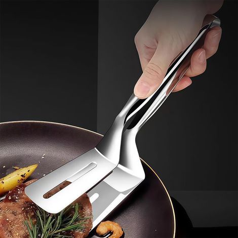 1 pince de cuisson en acier inoxydable – Spatule double face idéale pour retourner au barbecue, griller et cuisiner à la maison – Parfait pour le steak, le pain, le hamburger, la pizza, les tartes et (1/5)