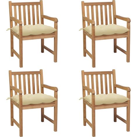 Lot de 4 Chaises de jardin - Chaises d'extérieur pour terrasse/jardin avec coussins blanc crème Teck solide BV812971 - BonneVie (1/5)