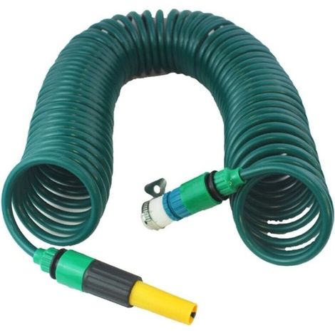 Tuyau spiralé de 5 m, 10 m, 15 m, rétractable, avec douchette d'irrigation et raccord de robinet, pour arrosage de jardin et lavage de voiture (5 m) (1/5)