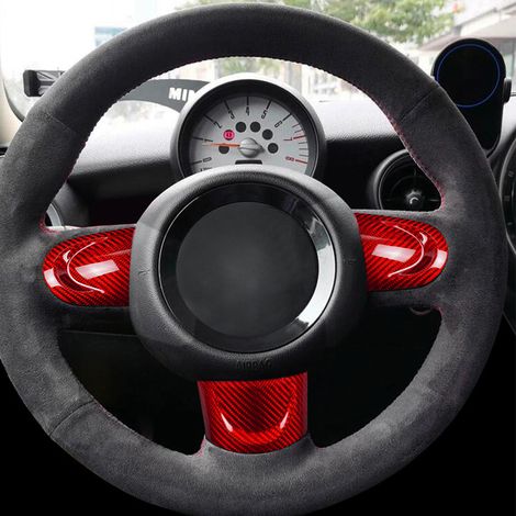(Sans bouton rouge) Autocollant décoratif en fibre de carbone pour volant de voiture, compatible avec MINI ONE Cooper S JCW R55 R56 R57 R58 R59 R60 R61 Accessoires intérieurs (1/5)