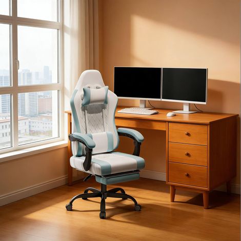 Silla de oficina ergonómica con masaje y reposapiés OKMYHOME (1/5)