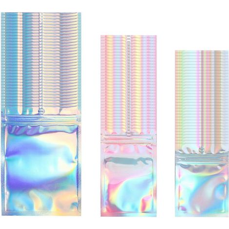 150 pièces Mylar fermeture éclair Closure sacs feuille aluminium sacs conservation alimentaire Holographic Rainbow (1/5)