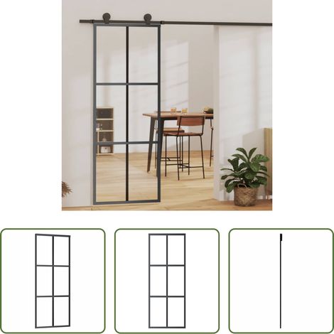 Verre ESG - Porte coulissante Verre ESG et aluminium 76x205 cm Noir (1/5)